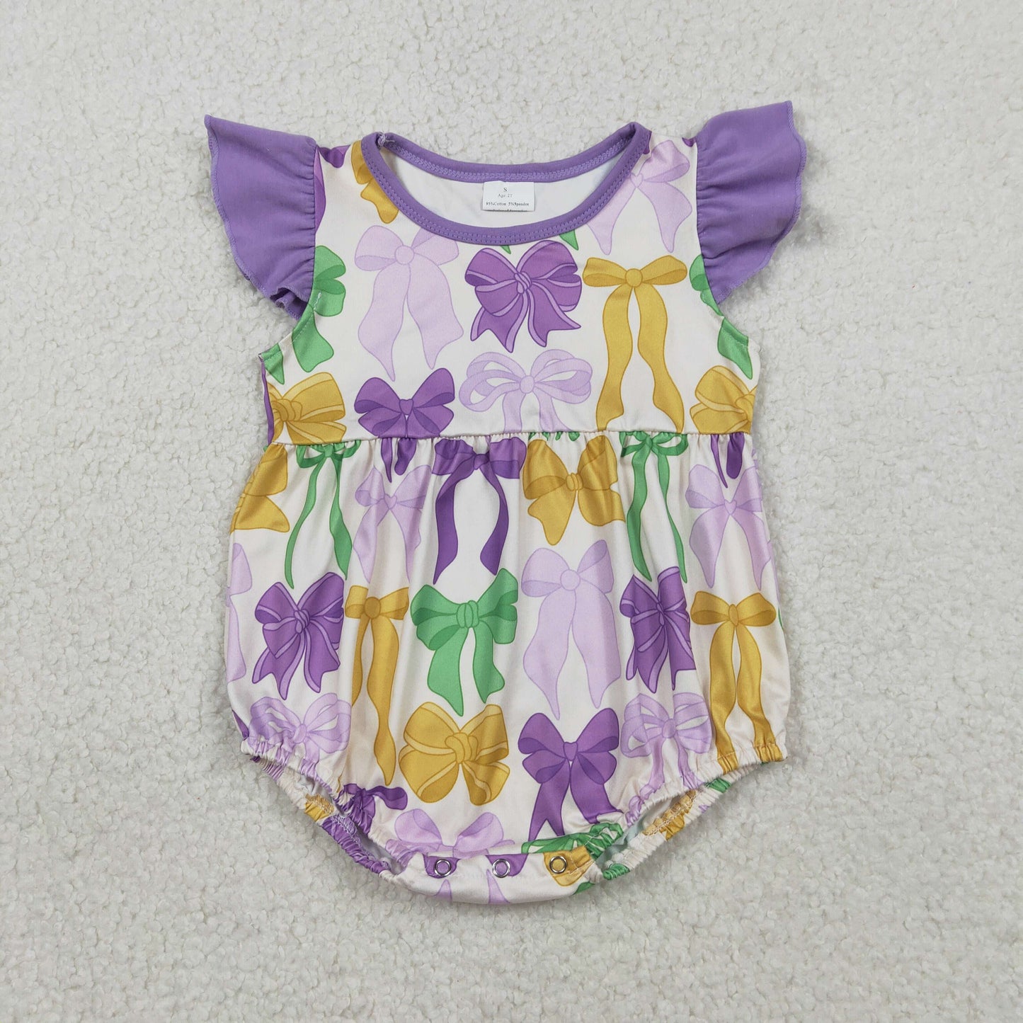 1.16 RTS NO MOQ （In stock）SR3546 Baby Girls Flutter Sleeve Mardigras Bows Plaid Ruffle Rompers