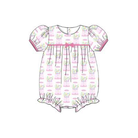 11.15 SR3552 Pre Order No moq Baby Girls Pink Flowers Plaid Ruffle Rompers