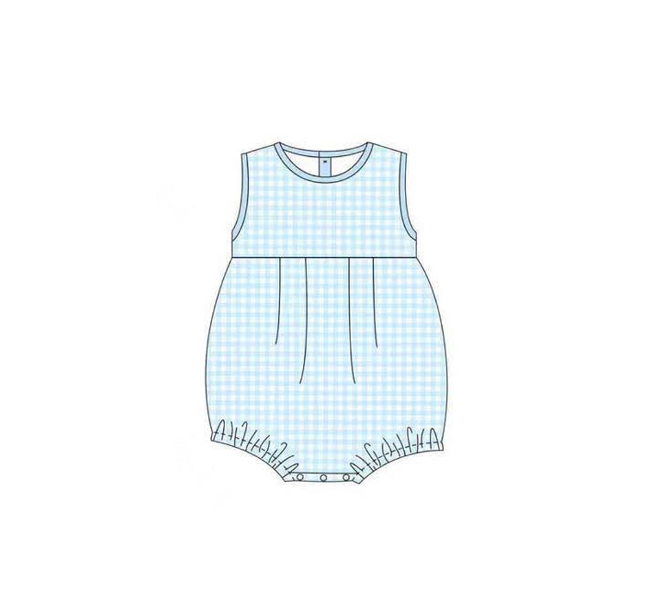 11.15 SR3554 Pre Order No moq Baby Boys Blue Checked Sleeveless Rompers