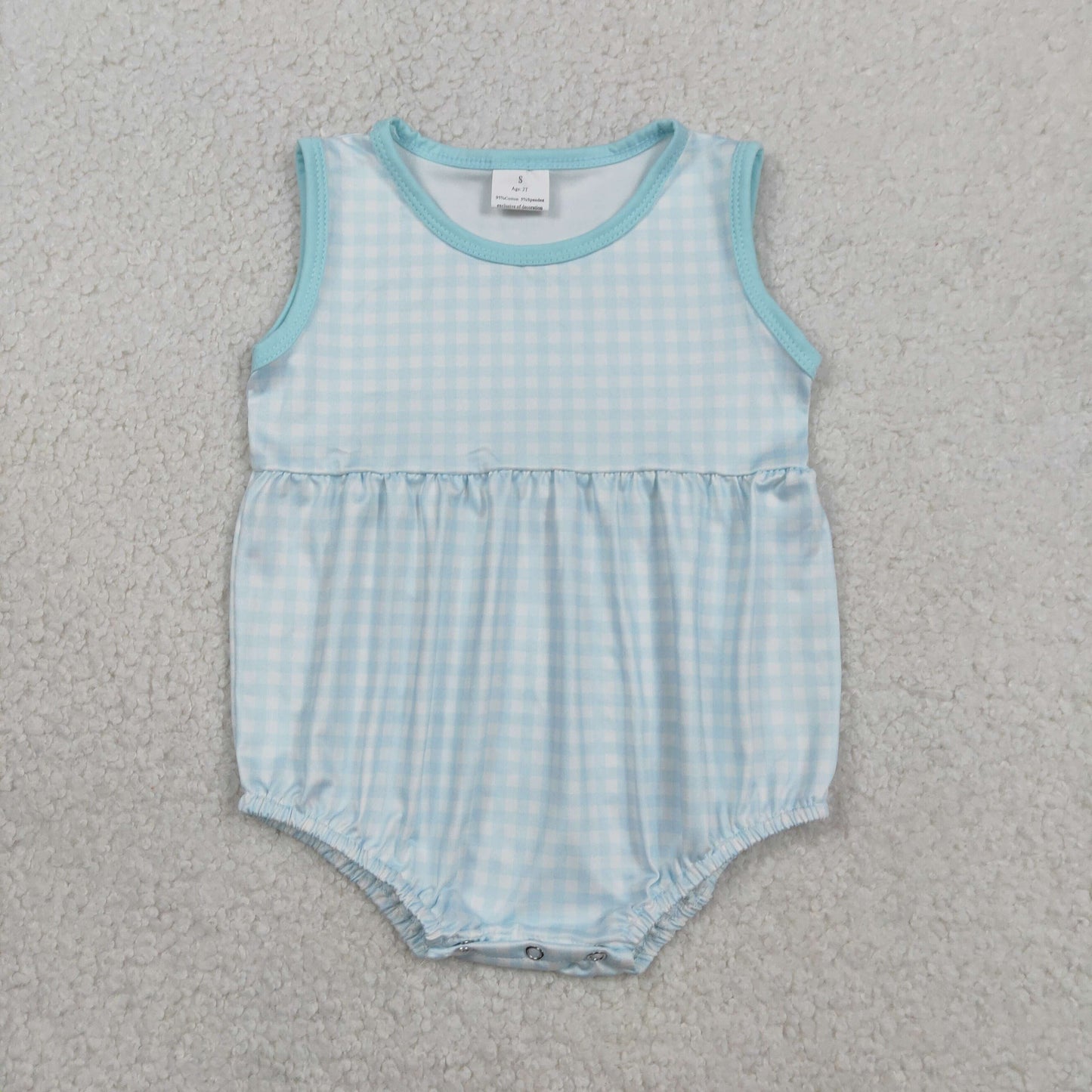 1.31 RTS NO MOQ （In stock）SR3554 Baby Boys Sleeveless Blue Checked Rompers