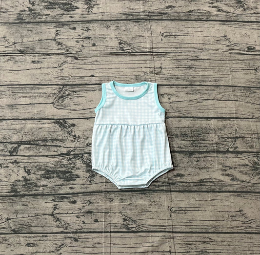 1.17 SR3554 Sample No Moq Baby Boys Blue Checked Sleeveless Rompers