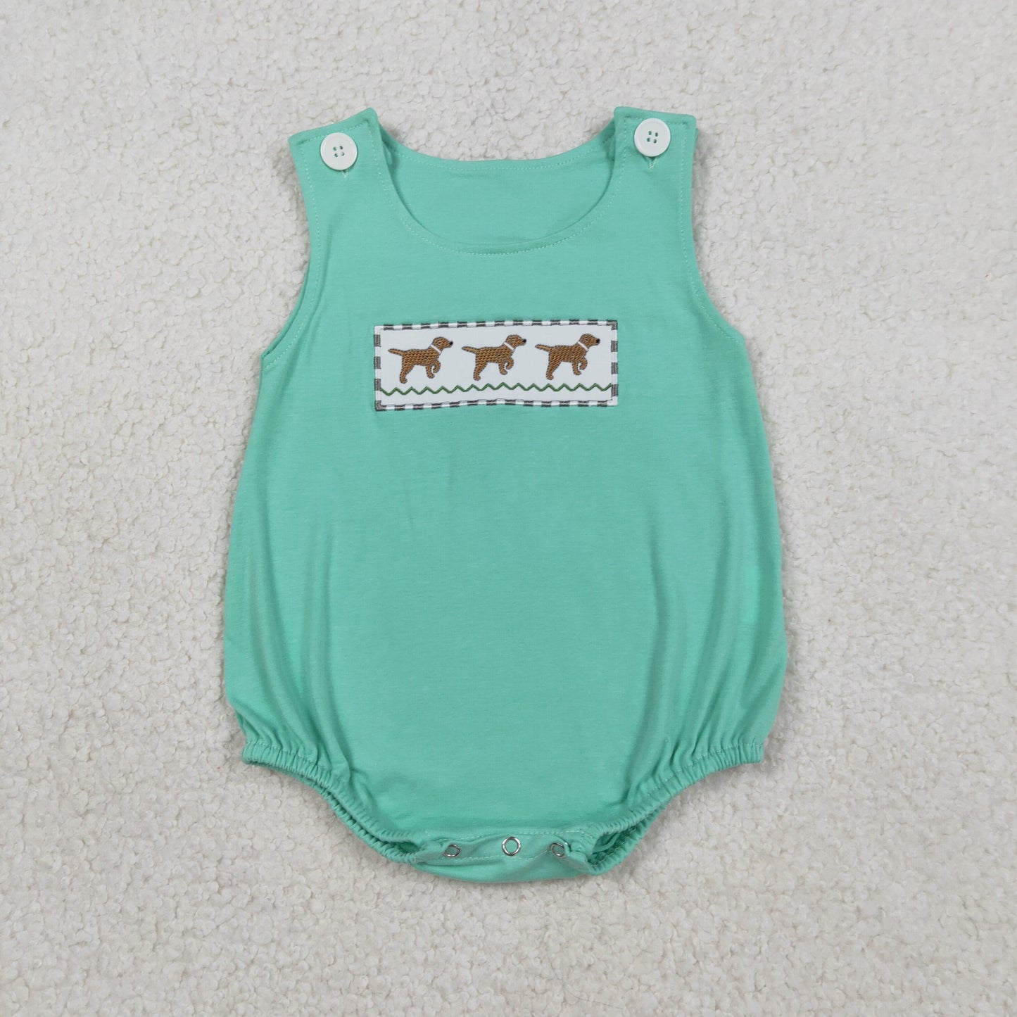 1.21 RTS NO MOQ （In stock）SR3559 Embroidery Dogs Baby Boys Sleeveless Hunting Rompers
