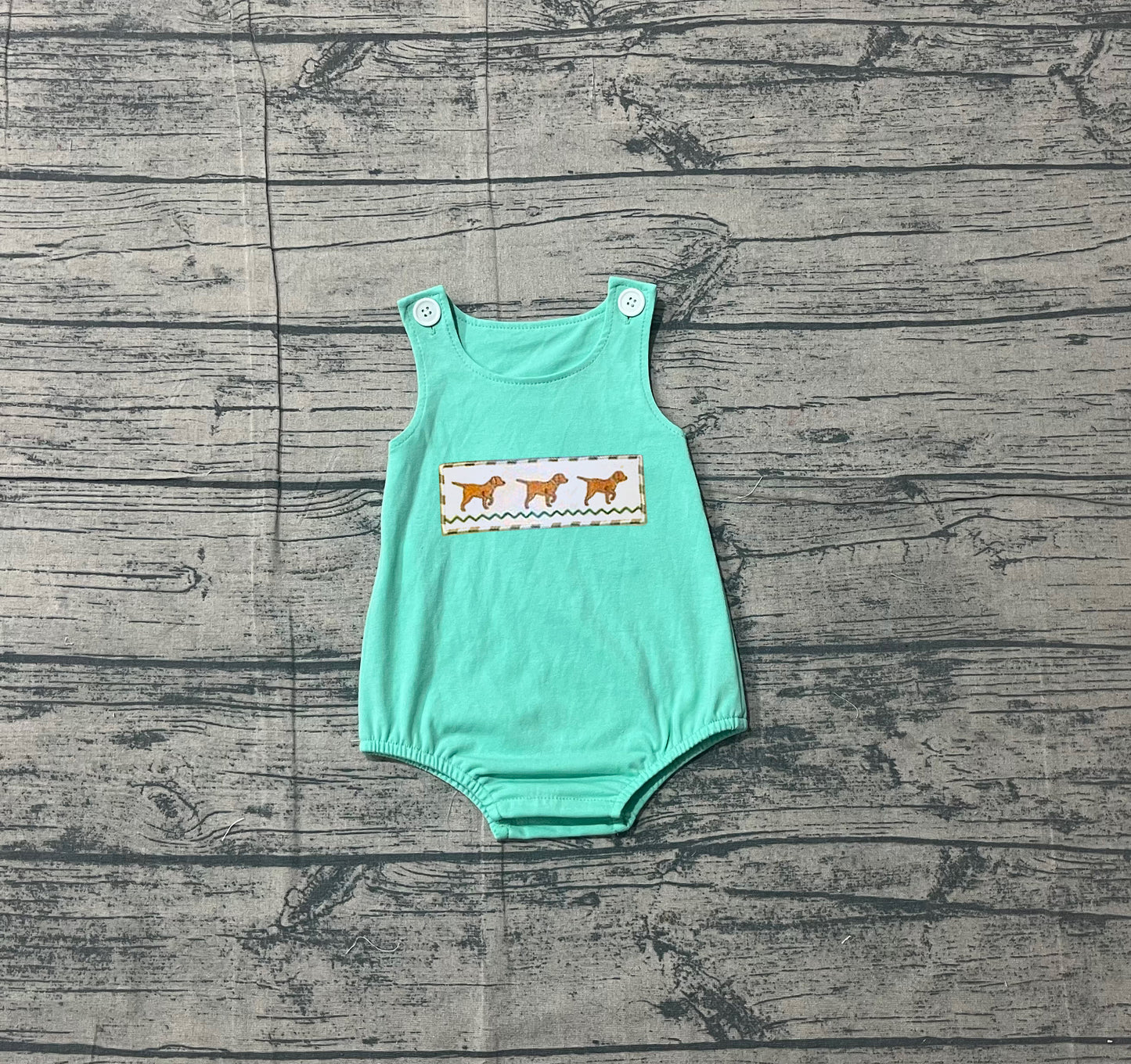 12.24 SR3559 Sample No Moq Embroidery Dogs Baby Boys Sleeveless Hunting Rompers