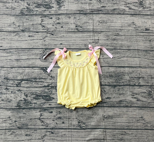 1.17 SR3561 Sample No Moq Baby Girls Pink Flowers Bows Flutter Sleeve Ruffle Rompers