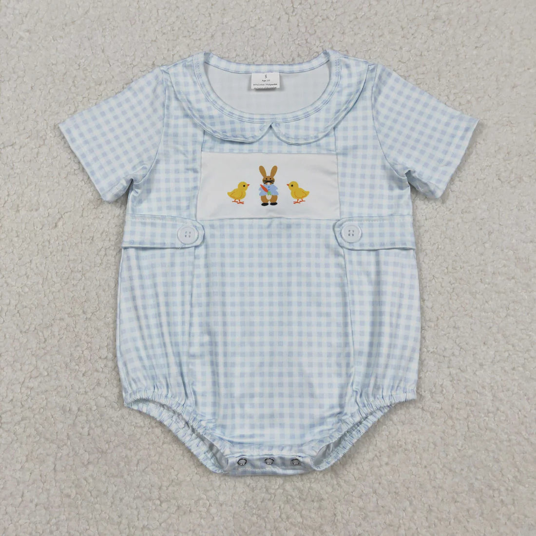 3.18 RTS Sibling Baby Boys Girls Rabbits Chicks Checked Easter Rompers
