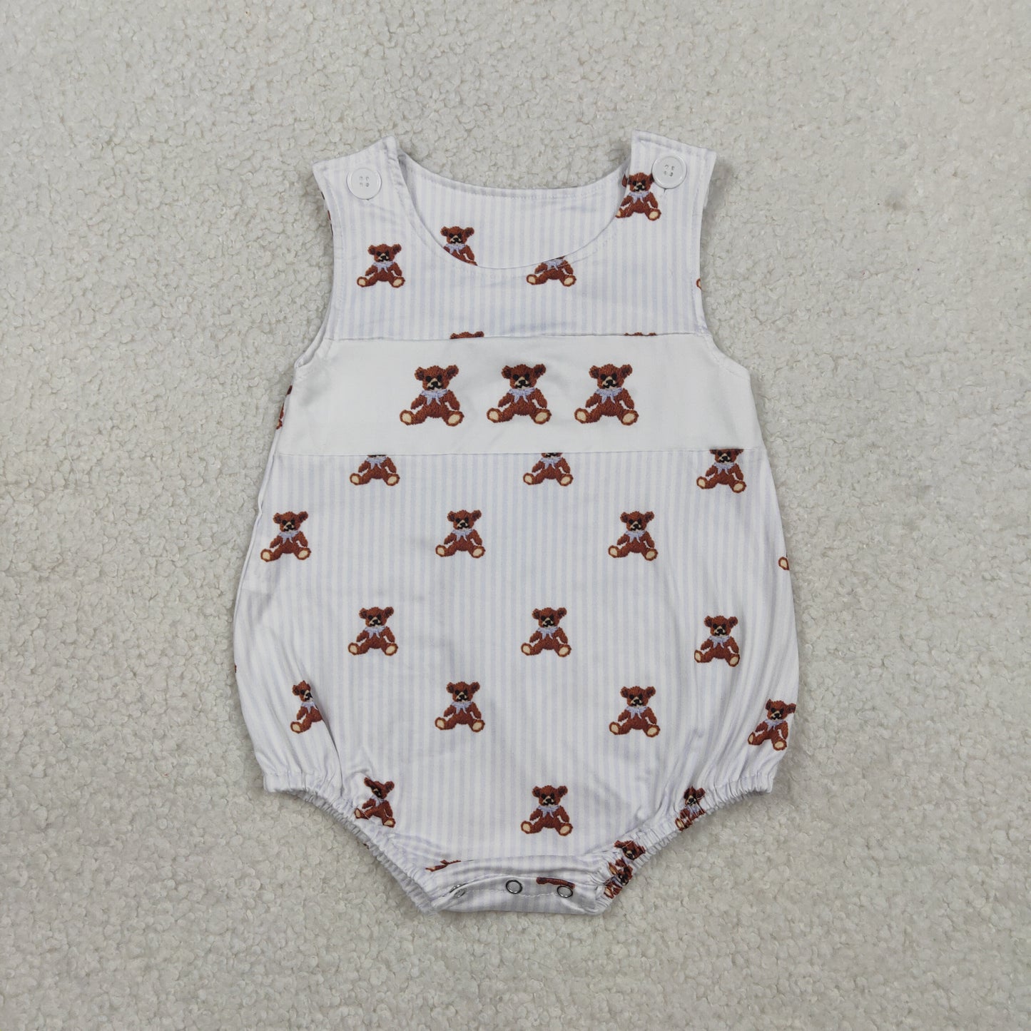 2.5 RTS NO MOQ （In stock）SR3570 Baby Boys Sleeveless Grey Stripe Bears Rompers