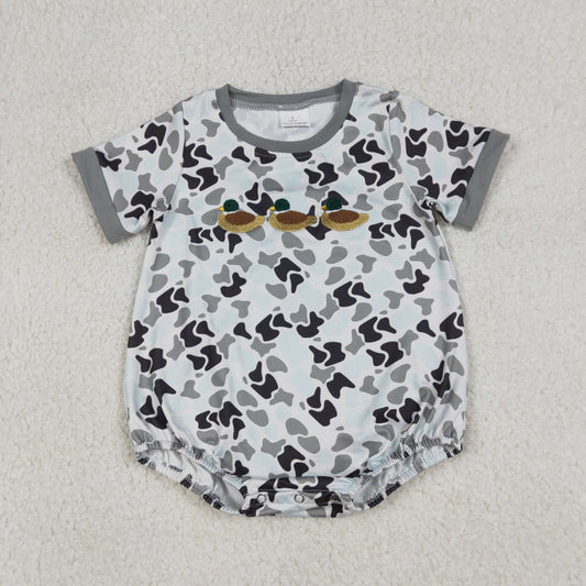 1.9 RTS NO MOQ （In stock）SR3571 Baby Boys Rompers Embroidery Ducks Baby Boys Southern Grey Camo Hunting Rompers