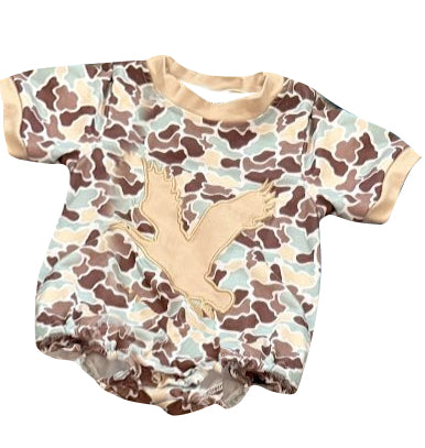 11.18 SR3572 Pre Order No moq Baby Boys Short Sleeve Khaki Camo Ducks Hunting Rompers