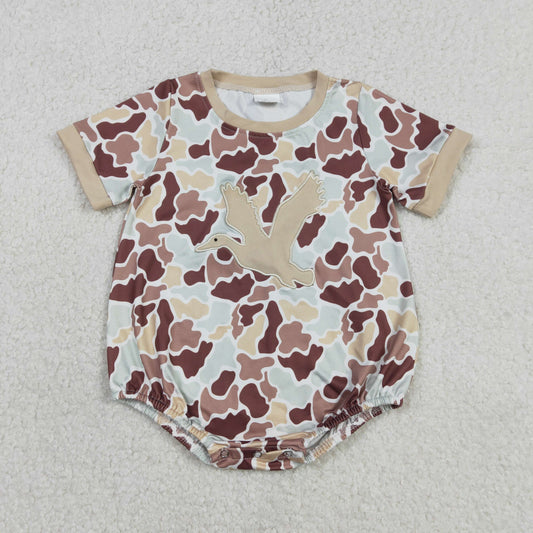 1.6 RTS NO MOQ （In stock）SR3572 Baby Boys Rompers Embroidery Ducks Baby Boys Southern Khaki Camo Hunting Rompers