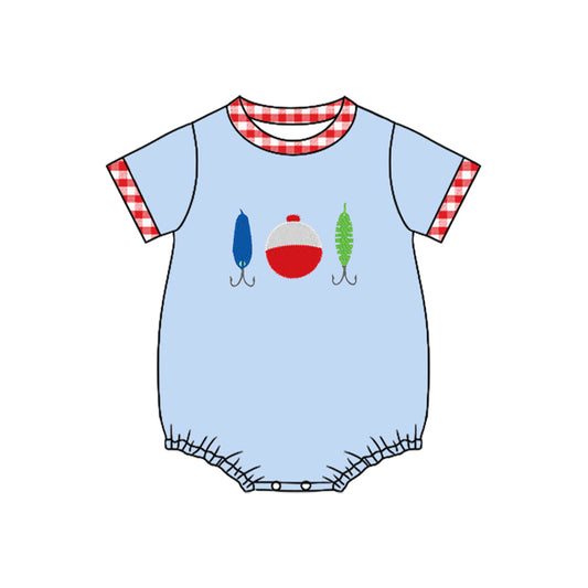 11.19 SR3577 Pre Order No moq Baby Boys Blue Short Sleeve Fishing Hunting Rompers