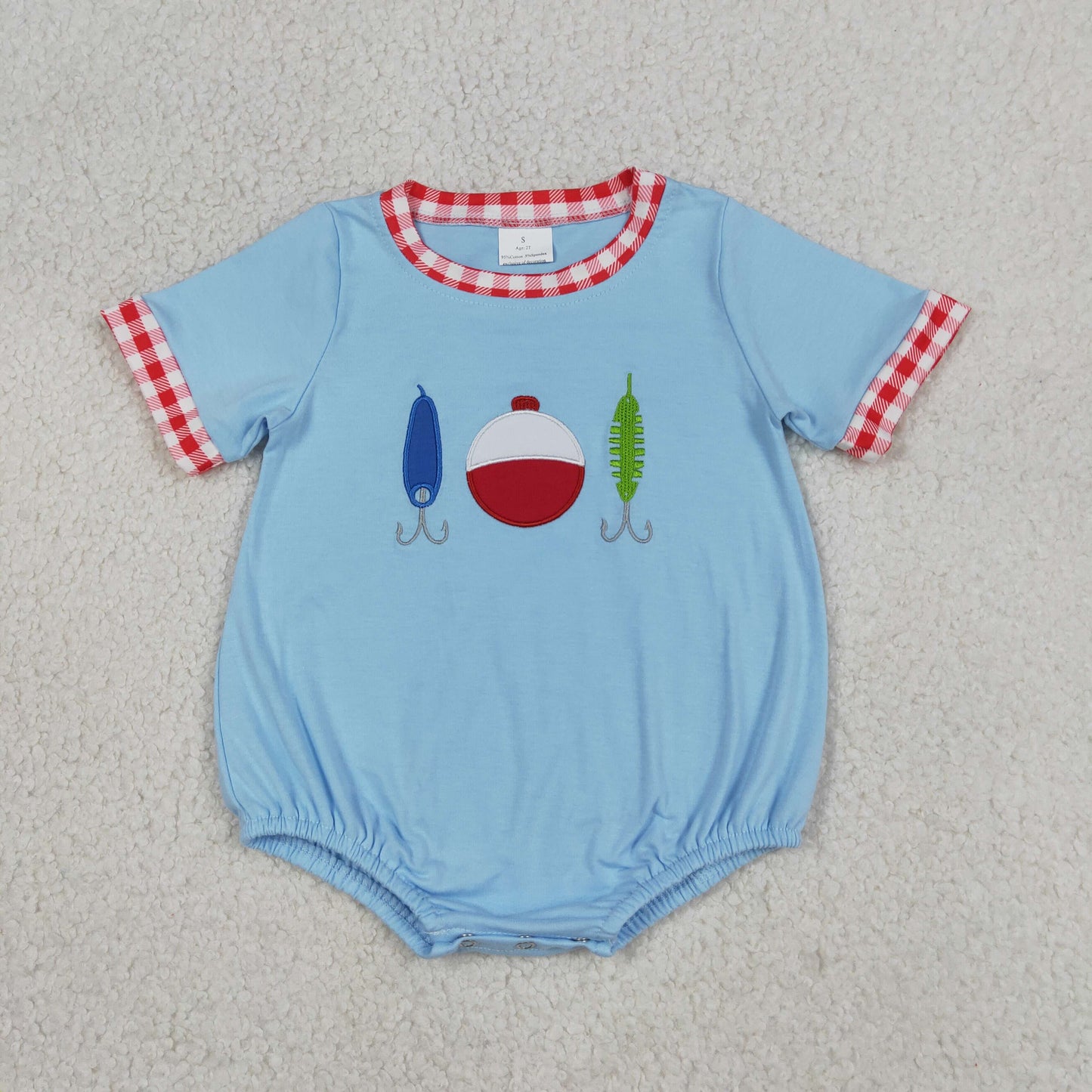 4.14 RTS Sibling Short sleeves fishing lure embroidery kids boys girls outfits and romper
