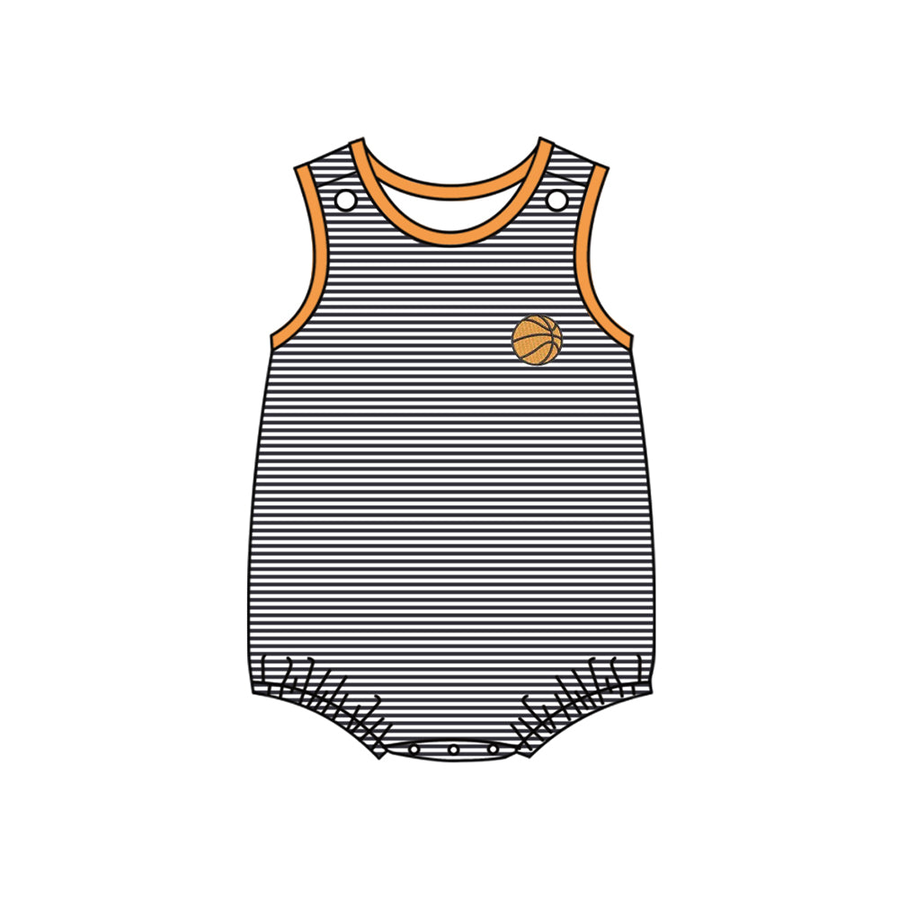 11.19 SR3578 Pre Order No moq Baby Boys Black Stripe Sleeveless Basketballs Team Rompers