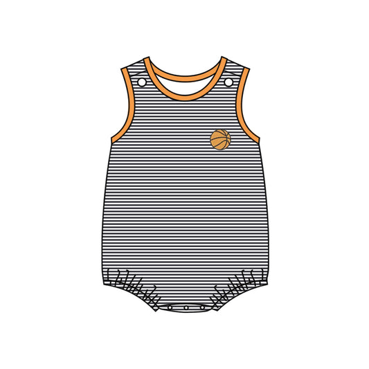 11.19 SR3578 Pre Order No moq Baby Boys Black Stripe Sleeveless Basketballs Team Rompers
