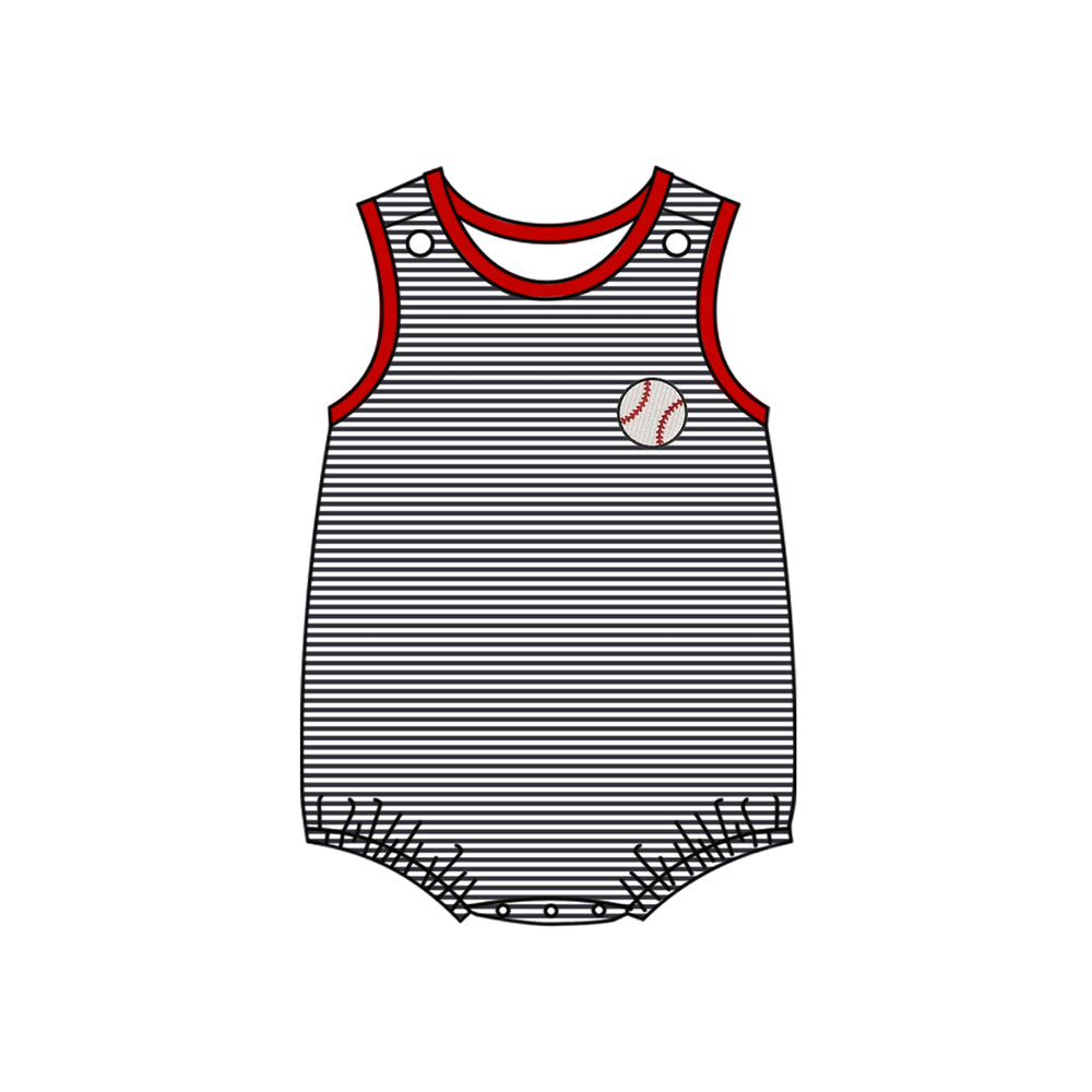 11.19 SR3580 Pre Order No moq Baby Boys Black Stripe Sleeveless Basketballs Team Rompers