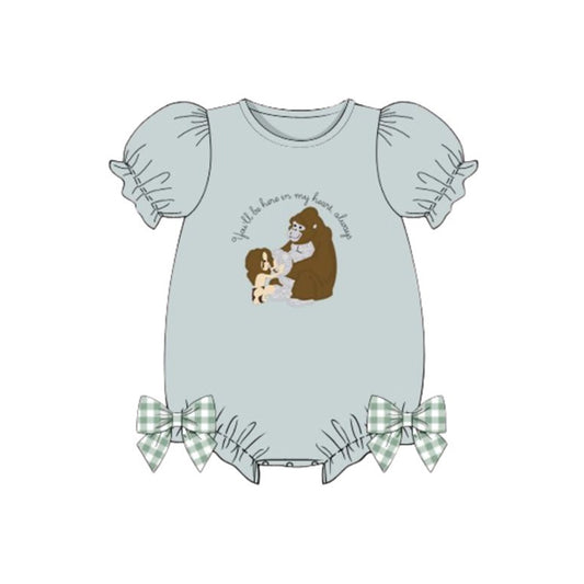 11.20 SR3589 Pre Order No moq Baby Girls Short Ruffle Sleeve Monkey Bows Rompers