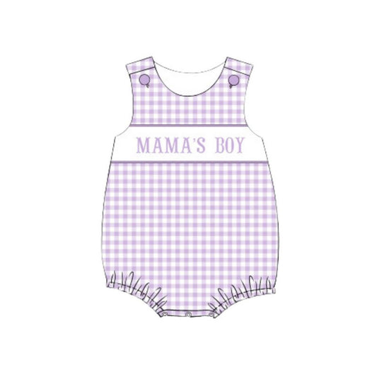 11.20 SR3590 Pre Order No moq Baby Boys Sleeveless Lavender Checked Mama's Boy Rompers