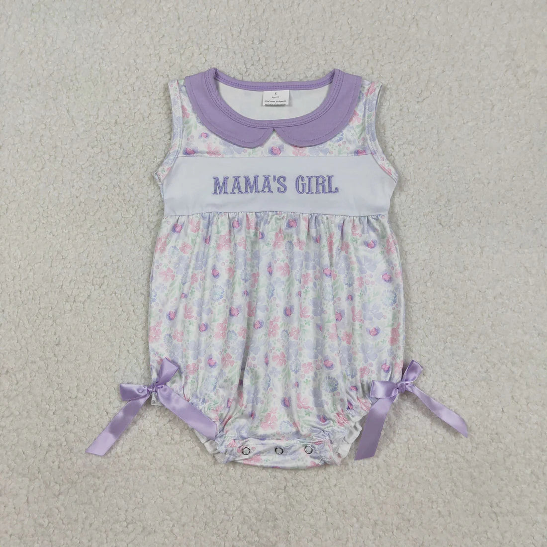 1.10 RTS Sibling Baby Girls Sleeveless Embroidery Mama's Girl Flowers Collar Knee Length Dress Ruffle Romper