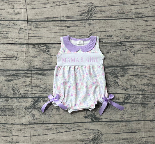 12.10 SR3591 Sample No Moq Embroidery Mama's Girl Sleeveless Lavender Floral Collar Bows Rompers