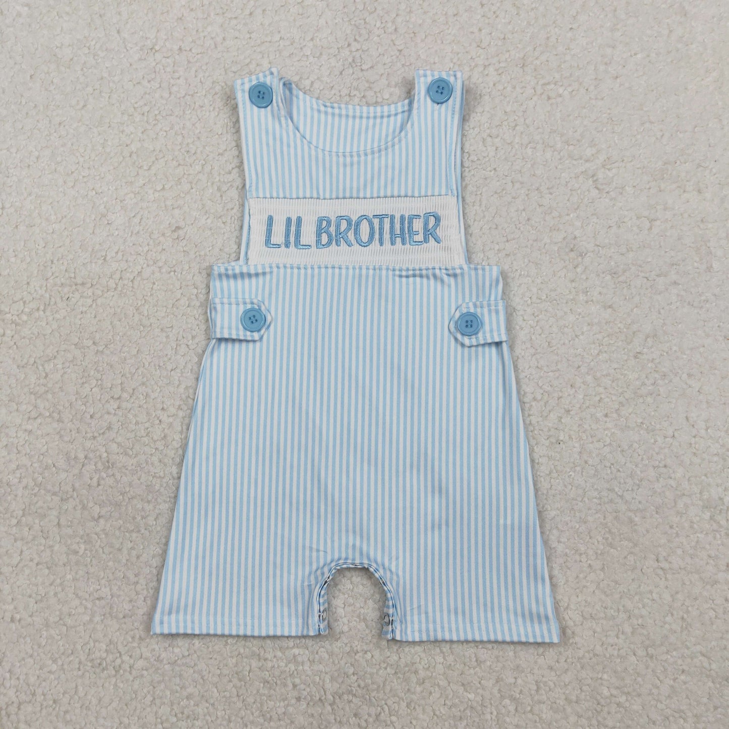2.4 RTS NO MOQ （In stock）SR3592 Embroidery Little Brother Baby Boys Sleeveless Blue Stripe Rompers