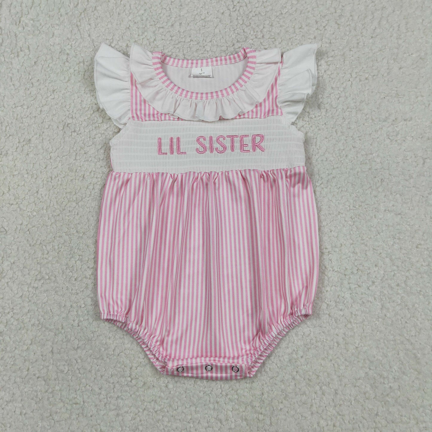 RTS Sibling Sleeveless stripe lil brother baby boy romper and smocked stripe baby romper