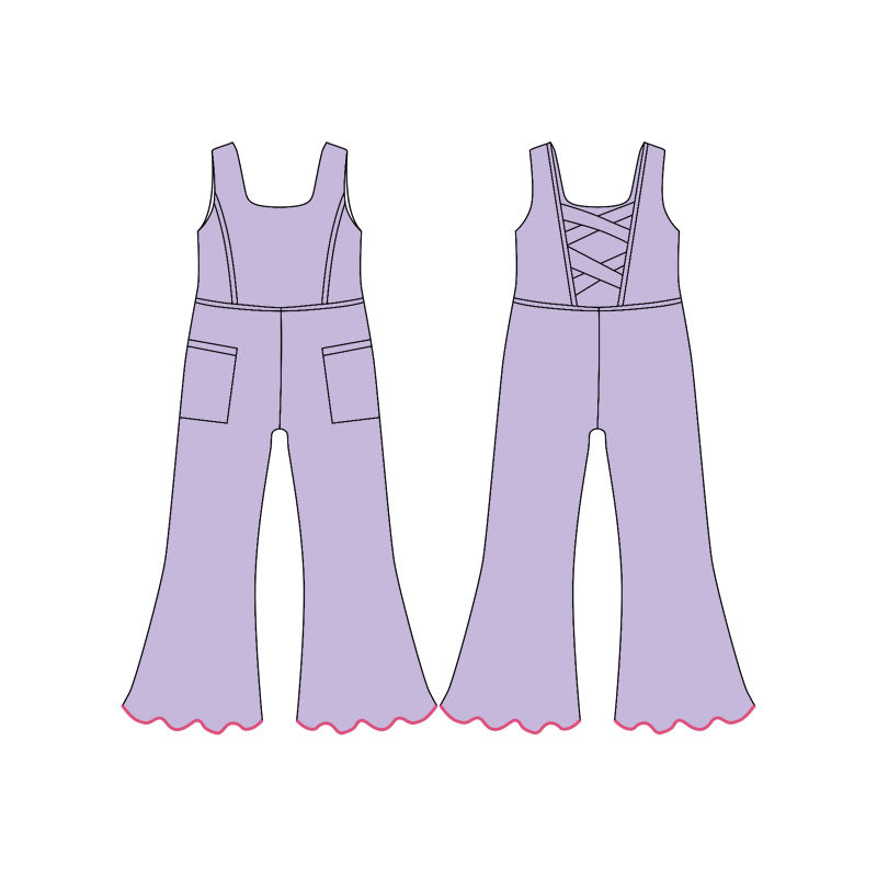 11.21 SR3600 Pre order No Moq Yoga fabric Baby Girls Lavender Sleeveless Pockets Flare Pants Yoga Jumpsuits