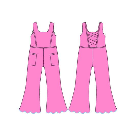 11.21 SR3603 Pre order No Moq Yoga fabric Baby Girls Pink Sleeveless Pockets Flare Pants Yoga Jumpsuits