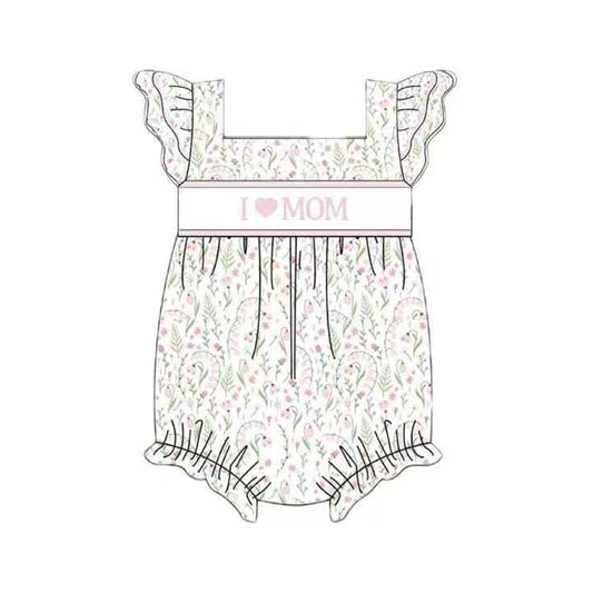 11.21 SR3606 Pre Order No moq Baby Girls Flutter Sleeve I Love Mom Floral Ruffle Rompers