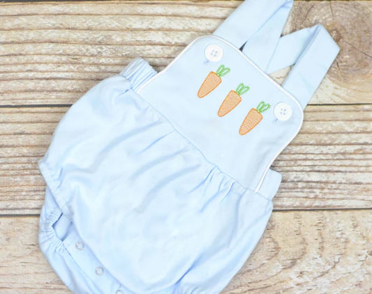11.21 SR3609 Pre Order No moq Baby Boys Blue Strap Carrots Easter Rompers