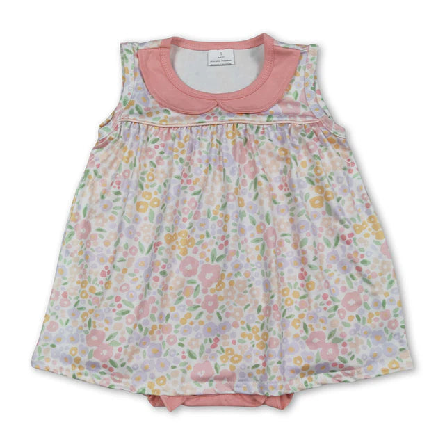 RTS Sibling Sleeveless doll collar floral baby girls spring summer dress and romper