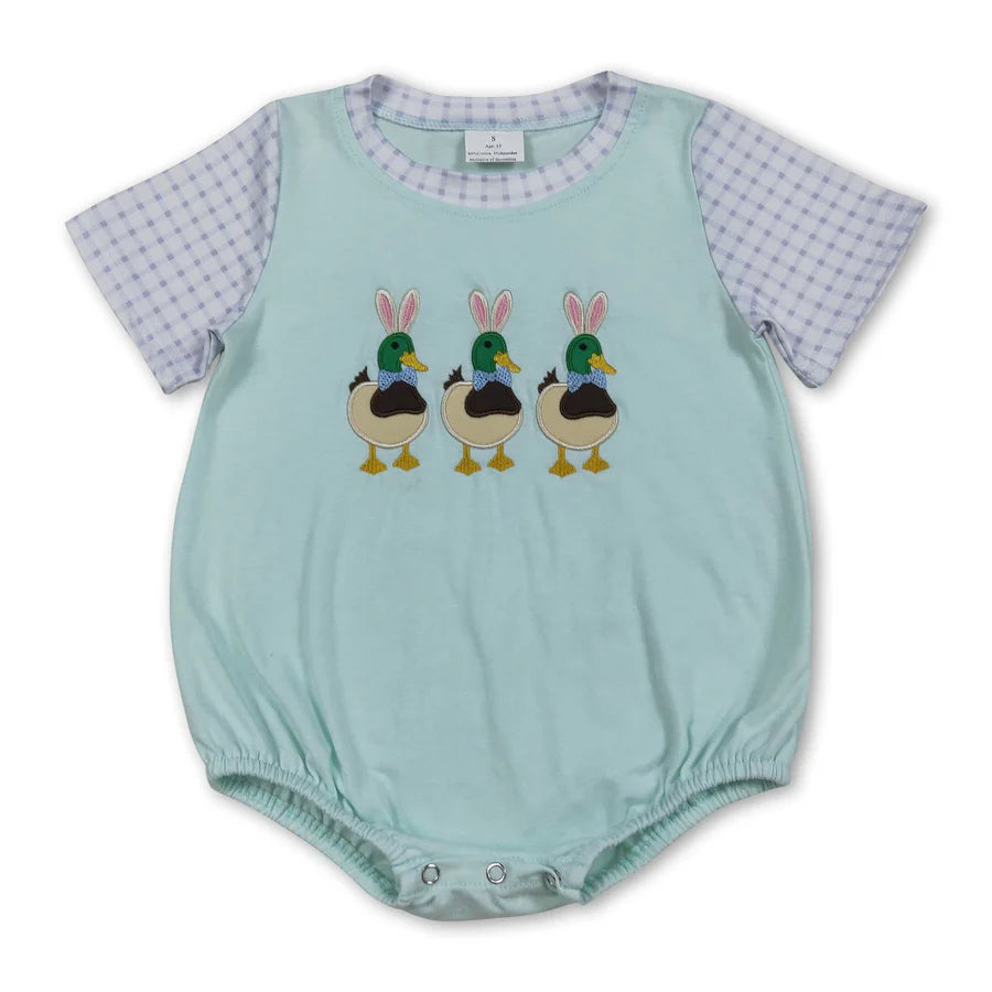 RTS Sibling Short sleeves duck rabbit embroidery kids boys Easter outfits and romper
