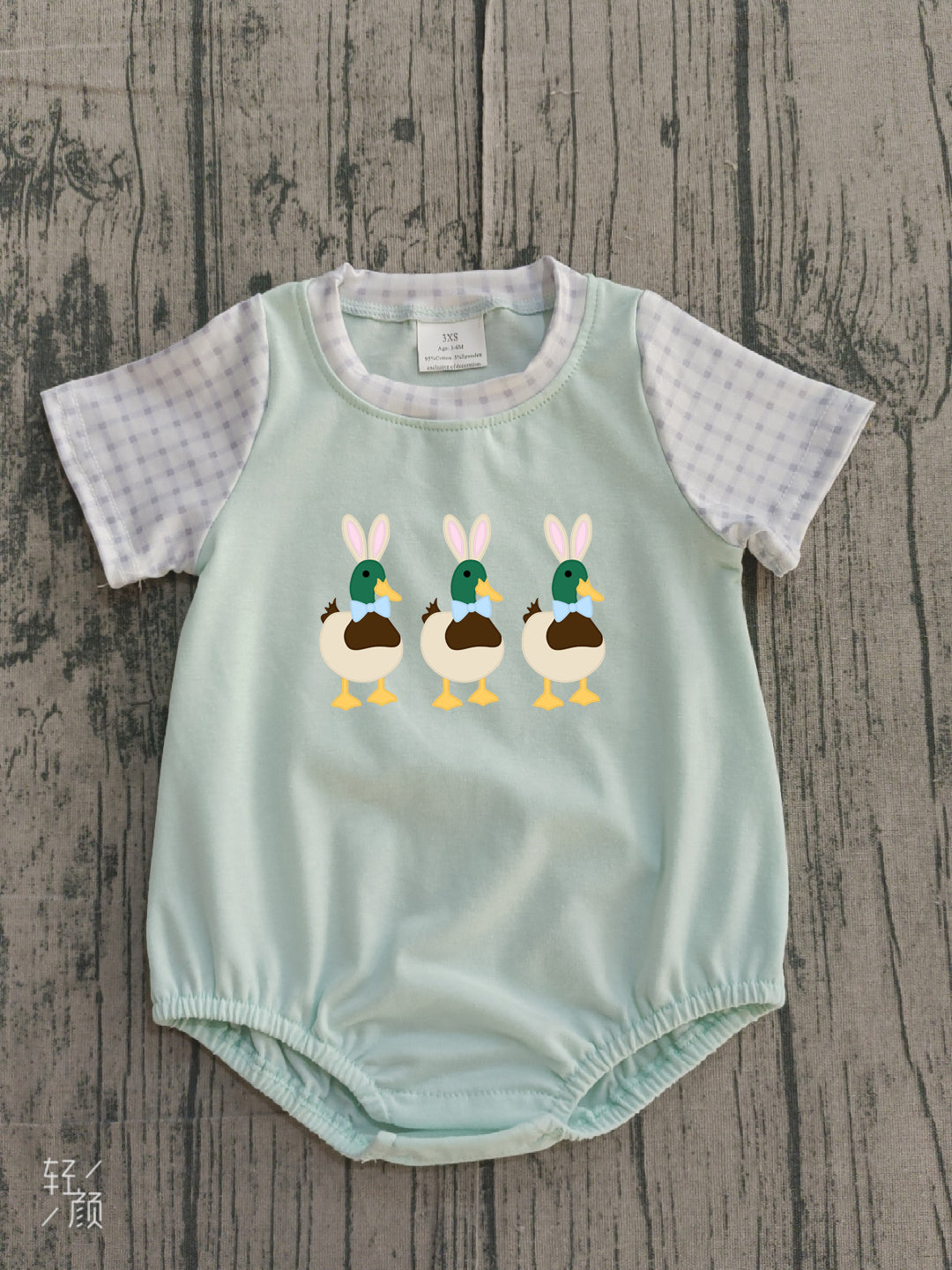 1.12 SR3630 Sample No Moq Embroidery Bunny Ducks Baby Boys Short Sleeve Easter Hunting Rompers