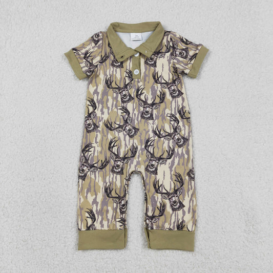 1.8 RTS NO MOQ （In stock）SR3635 Baby Boys Rompers Baby Boys Southern Hunting Deer Camo Button Rompers