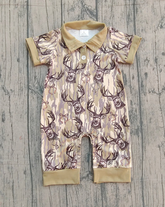 12.8 SR3635 Sample No Moq Baby Girls Bows Deer Camo Hunting Button Footie Rompers