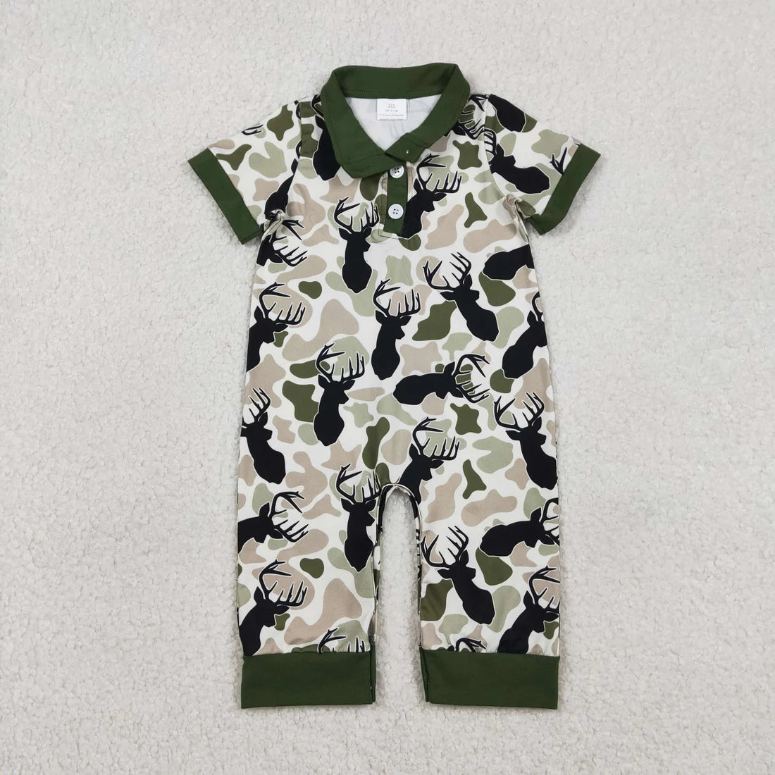 1.8 RTS Sibling Baby Boys Short Sleeve Southern Hunting Duck Dogs Deer Camo Button Rompers