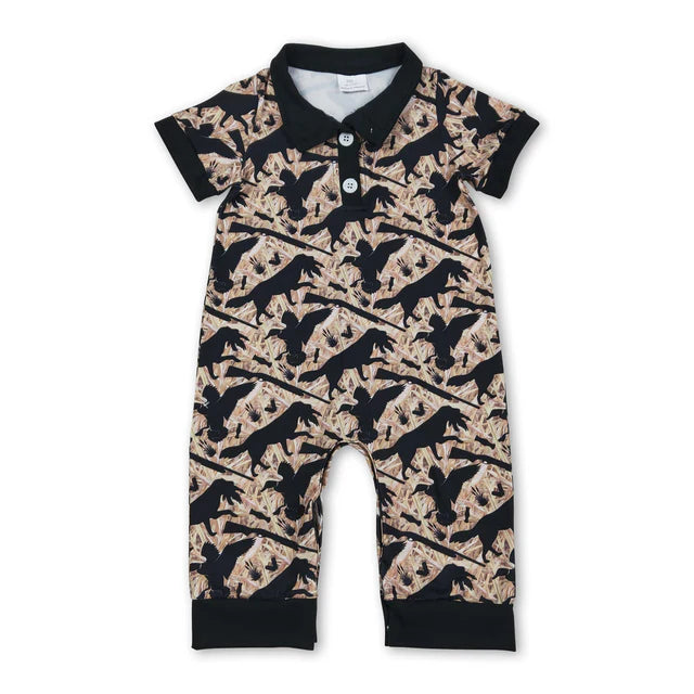 RTS Sibling Baby Boys Short Sleeve Southern Hunting Duck Dogs Deer Camo Button Rompers