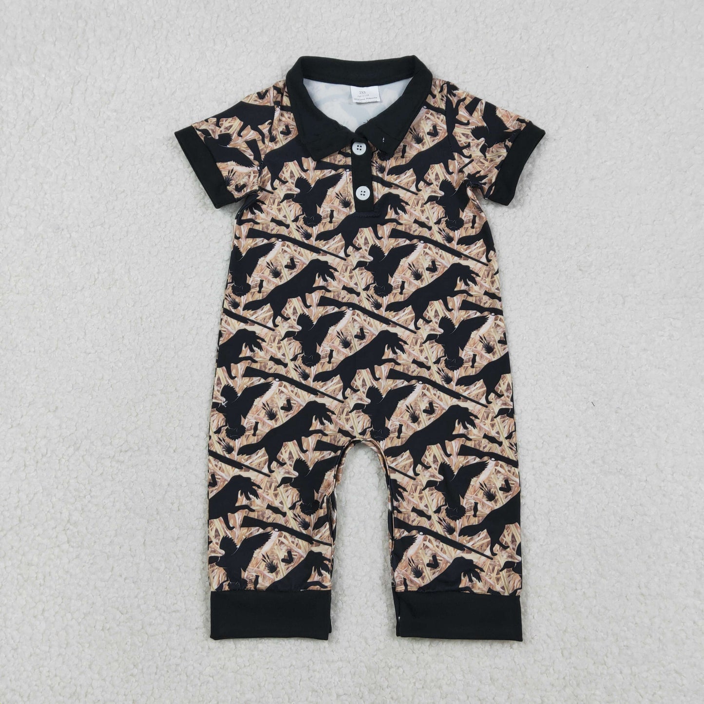1.7 RTS NO MOQ （In stock）SR3637 Baby Boys Rompers Baby Boys Southern Hunting Dog Ducks Camo Button Rompers