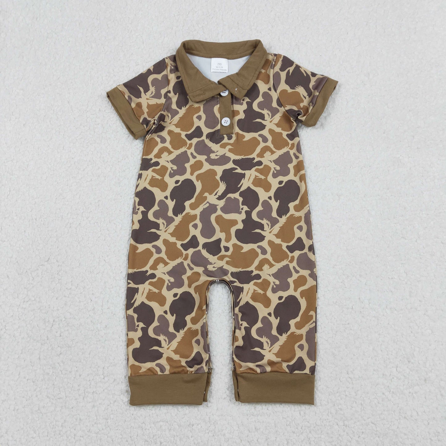 1.17 RTS NO MOQ （In stock）SR3638 Baby Boys Southern Khaki Camo Button Hunting Rompers