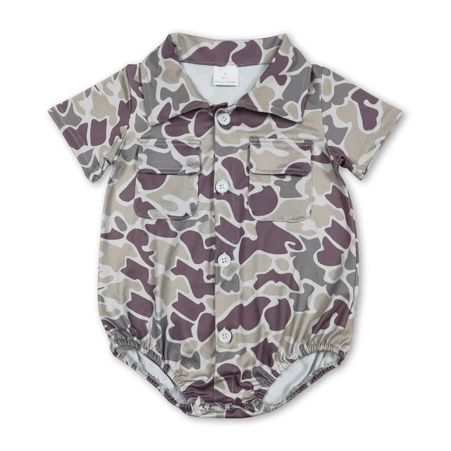 RTS Sibling Baby Boys Southern Camo Button Pockets Hunting Rompers