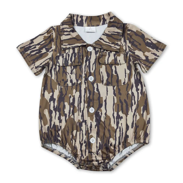 RTS Sibling Baby Boys Southern Camo Button Pockets Hunting Rompers