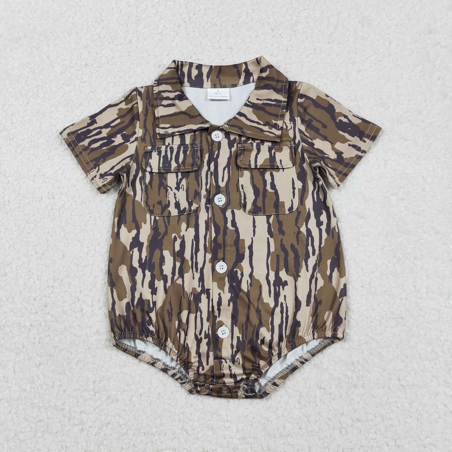 12.16 RTS NO MOQ （In stock）SR3653 Baby Boys Rompers Baby Boys Southern Olive Camo Button Pockets Rompers