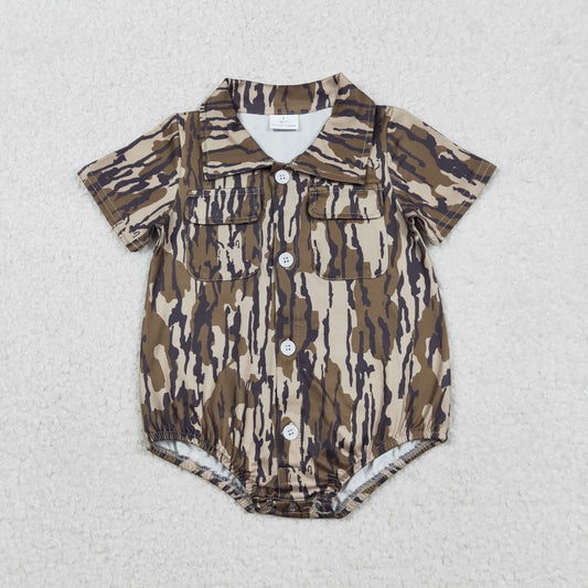 12.16 RTS NO MOQ （In stock）SR3653 Baby Boys Rompers Baby Boys Southern Olive Camo Button Pockets Rompers