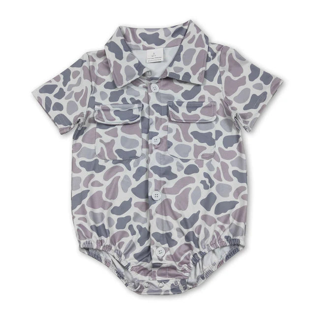 RTS Sibling Baby Boys Southern Camo Button Pockets Hunting Rompers