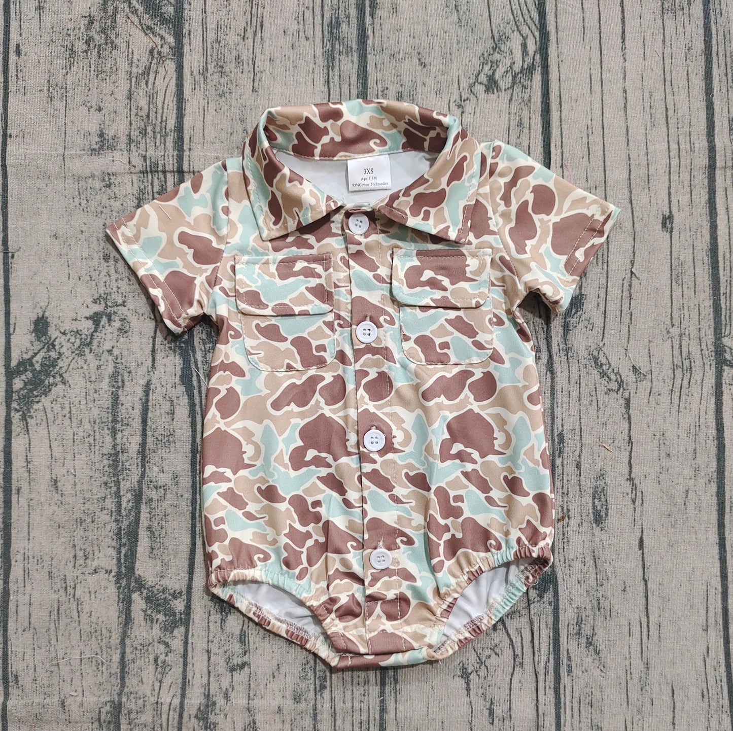 12.3 SR3655 Sample No Moq Baby Boys Southern Khaki Camo Button Pockets Rompers