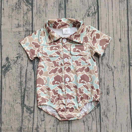 12.3 SR3655 Sample No Moq Baby Boys Southern Khaki Camo Button Pockets Rompers