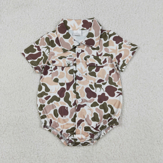 12.24 RTS NO MOQ （In stock）SR3657 Baby Boys Rompers Baby Boys Dogs Ducks Deer Camo Button Pockets Hunting Romper