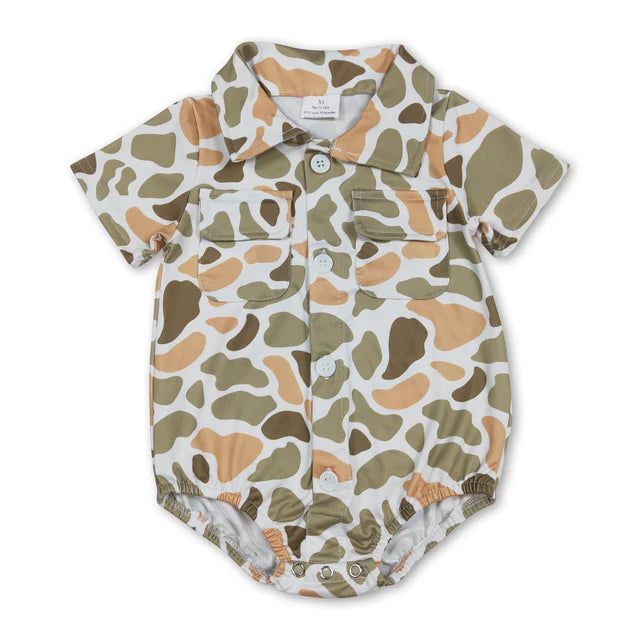 RTS Sibling Baby Boys Southern Camo Button Pockets Hunting Rompers