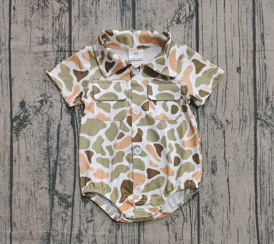 12.3 SR3658 Sample No Moq Baby Boys Southern Orange Camo Button Pockets Rompers