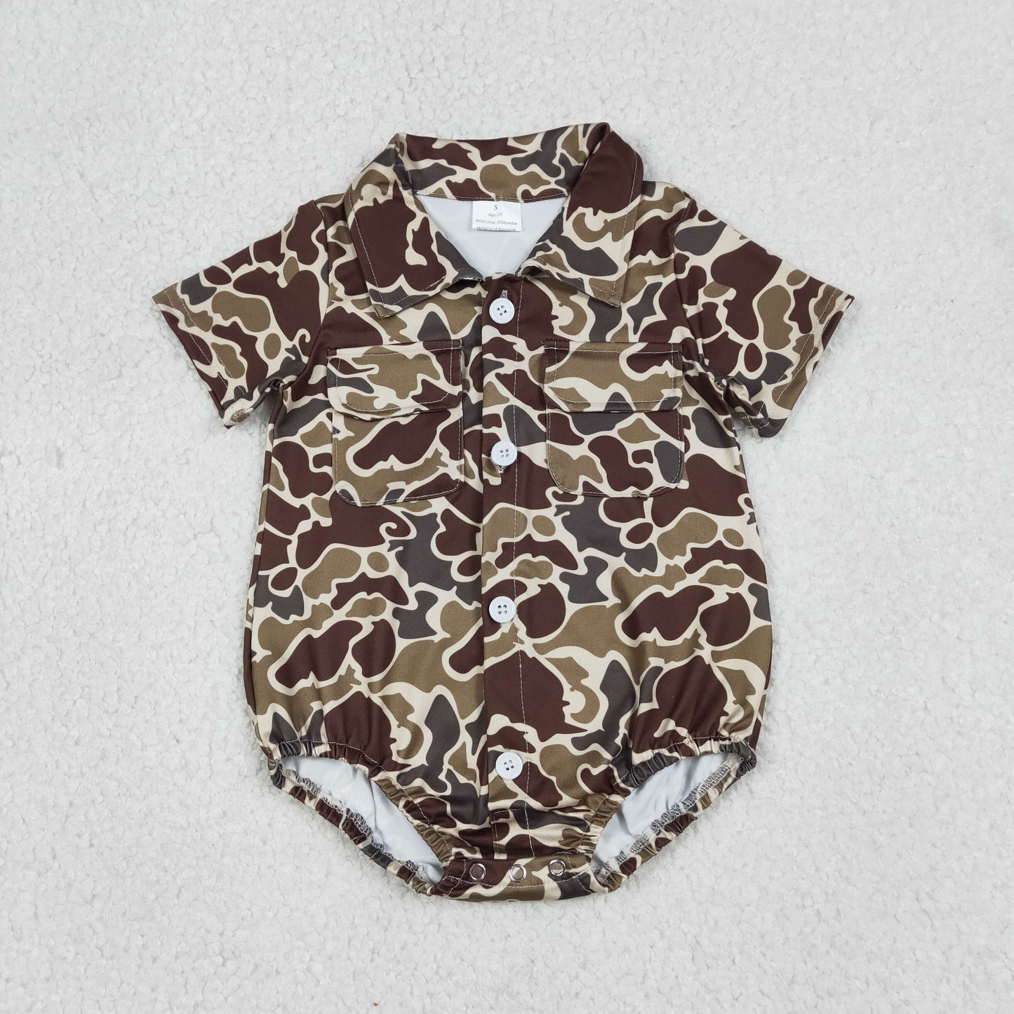 1.9 RTS NO MOQ （In stock）SR3659 Baby Boys Rompers Baby Boys Southern Dark Khaki Camo Button Pockets Rompers