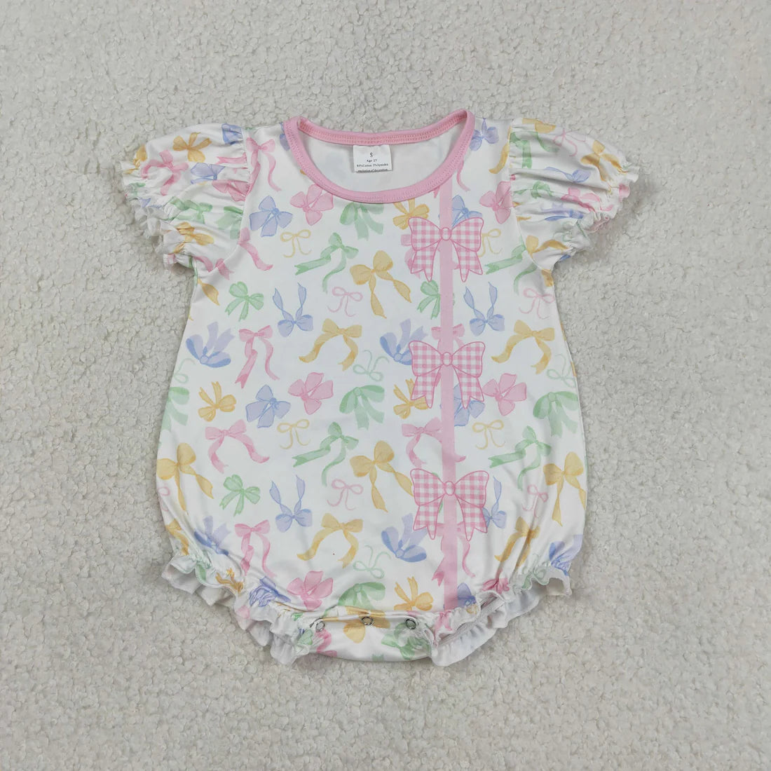 3.26 RTS Sibling Baby Girls Short Ruffle Sleeve Colorful Bows Scallop Knee Length Dress Rompers