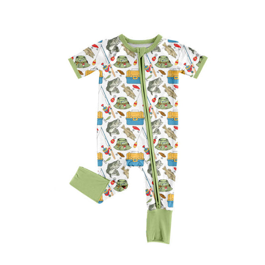 11.26 SR3679 Pre Order No moq Baby Boys Fishing Hunting Two Way Zip Convertible Rompers
